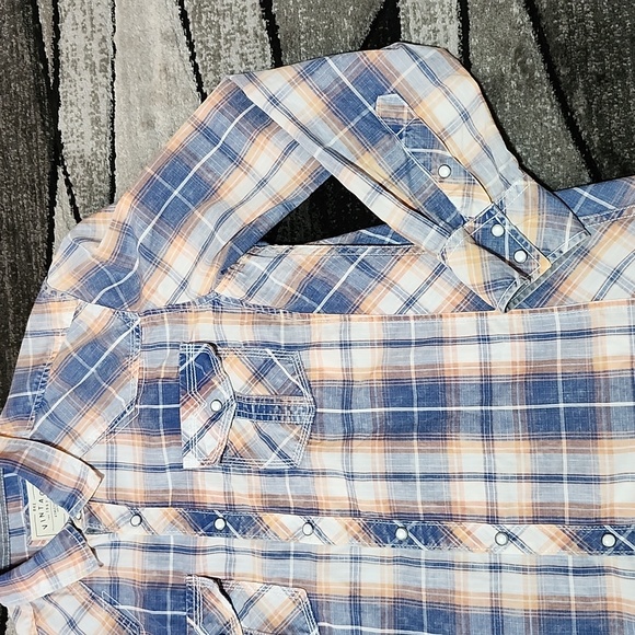 BKE VINTAGE 1967 ATHLETIC FIT PLAID ACID-WASH PEARL SNAP-BUTTON LONG-SLEEVED SHI - Picture 5 of 13